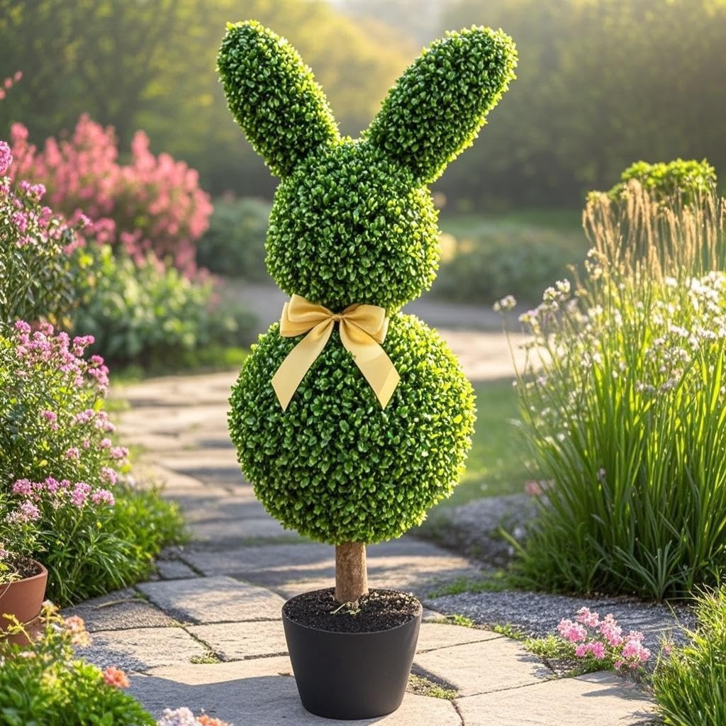 2 Pcs Artificial Bunny Topiary Trees with Planter Pots