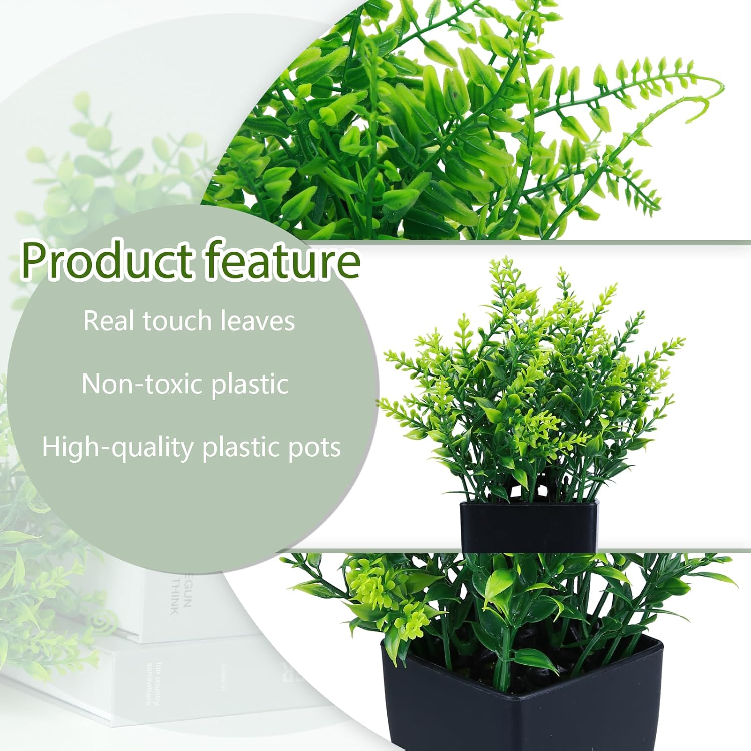 GREENTIME 4 Pack Artificial Eucalyptus Plants in Black Pots