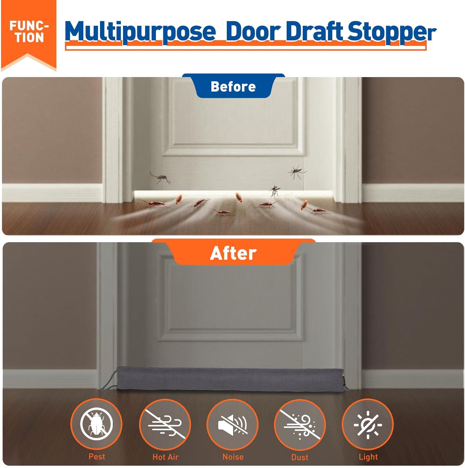 MAGZO 36 Inch Door Draft Stopper Gray