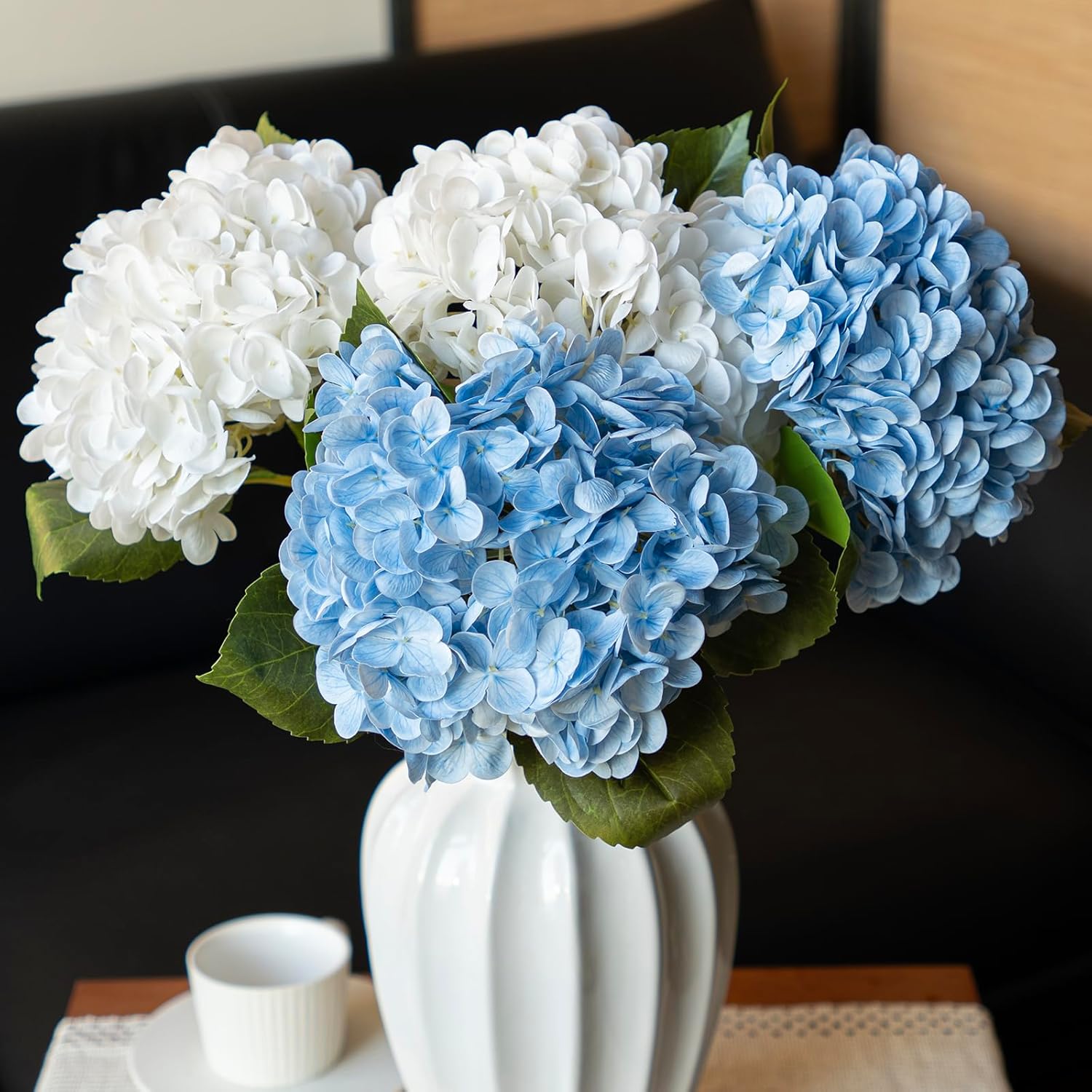 3PCS 22 Inch Realistic Artificial Hydrangea Flowers Blue