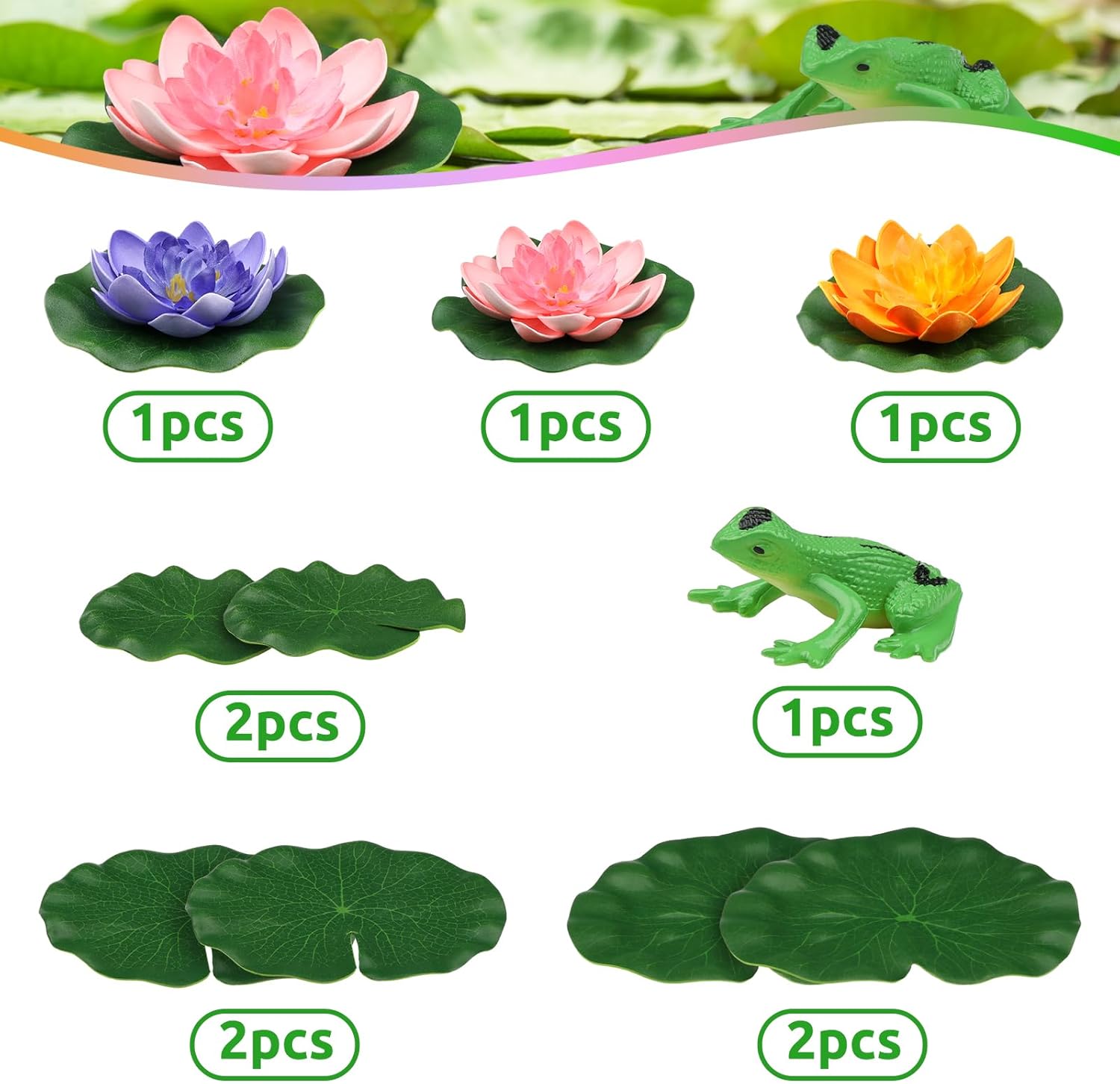 10pcs Floating Foam Lotus Flowers with Artificial Frog