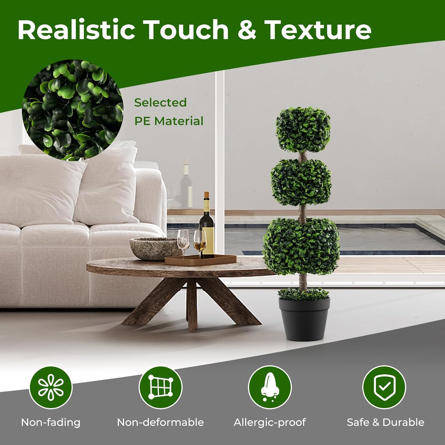 GOFLAME 35 Inch Artificial Boxwood Topiary Tree