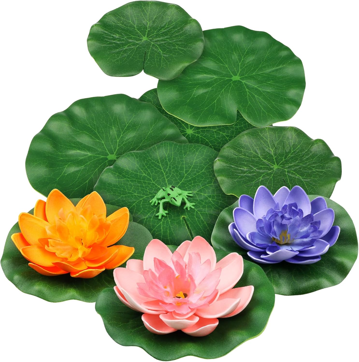 10pcs Floating Foam Lotus Flowers with Artificial Frog