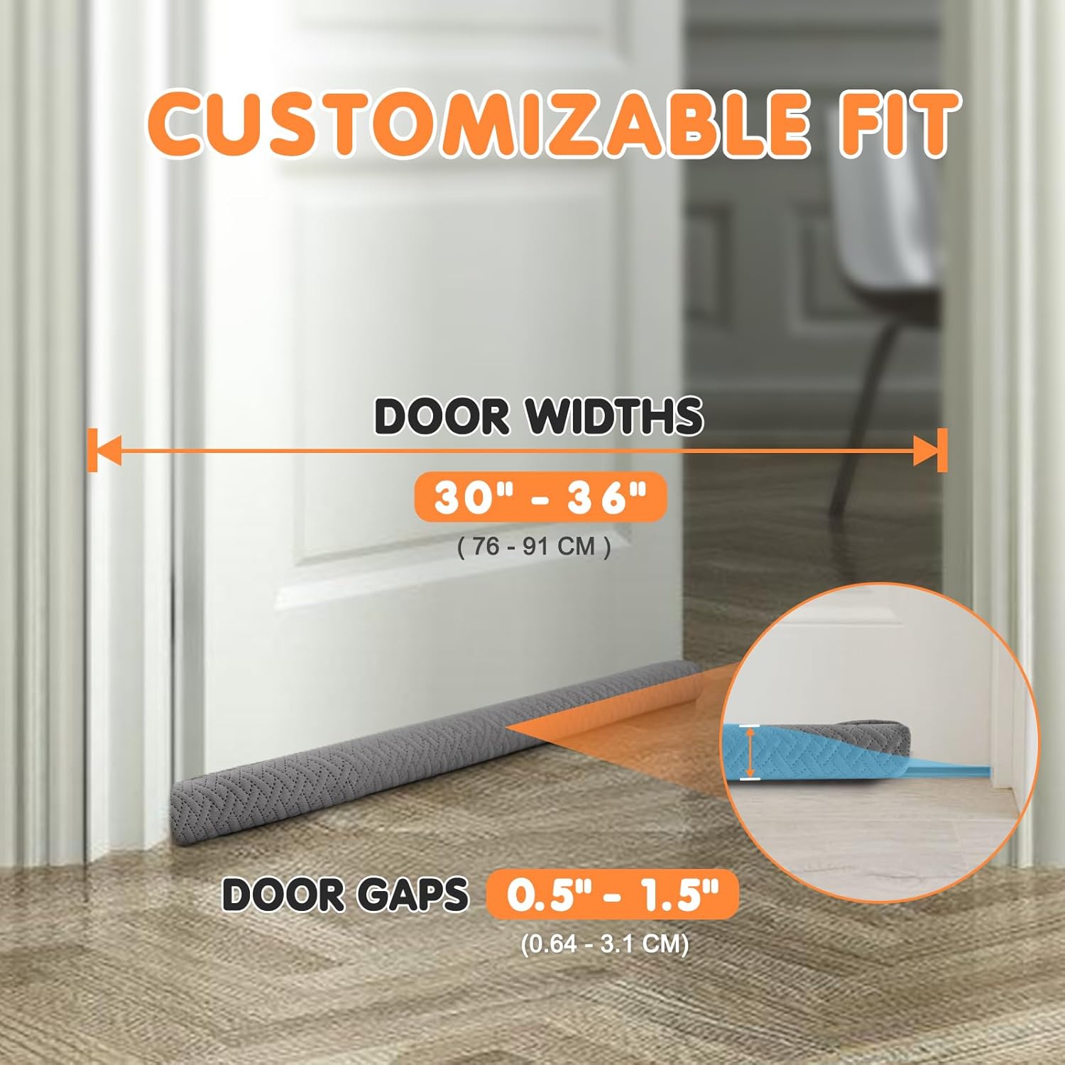 Premium Velvet Under Door Draft Stopper 30-36 Inch Adjustable