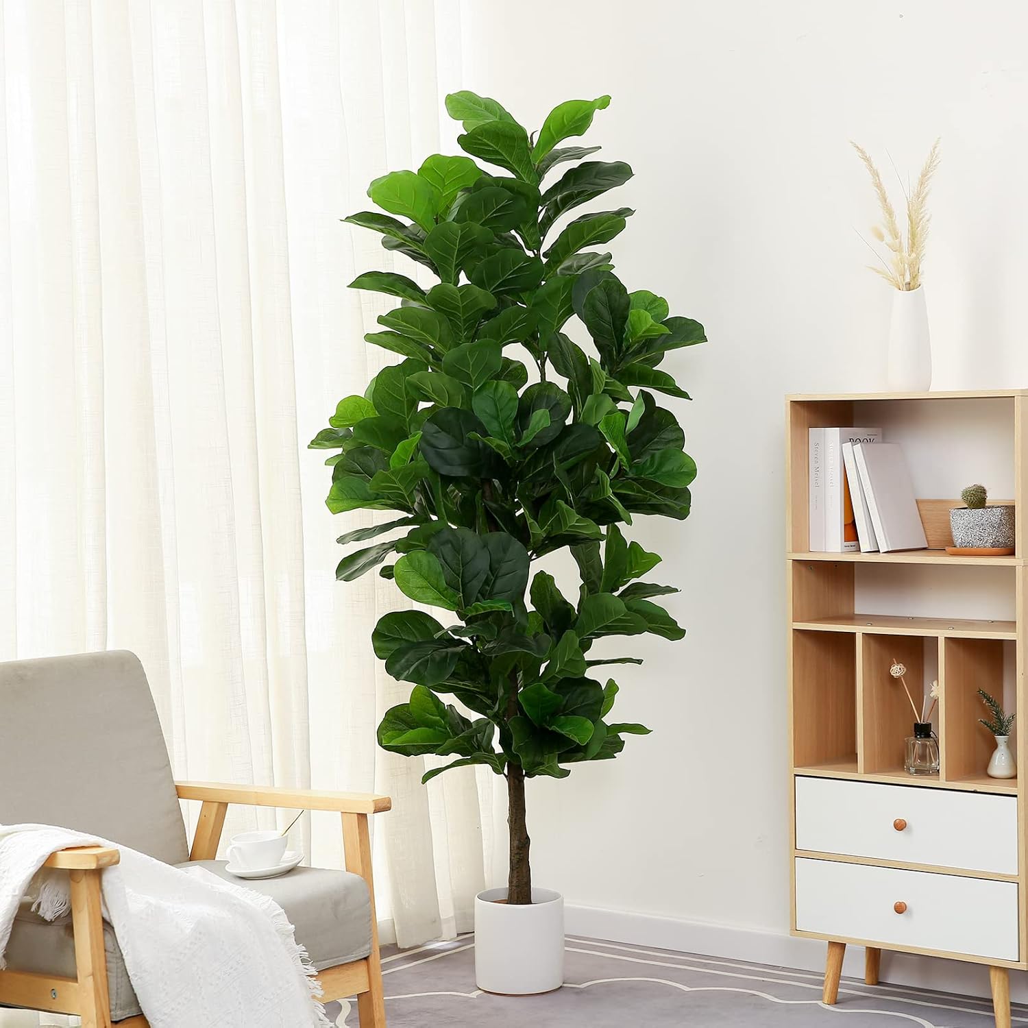 Fiddle Leaf Fig Tree 6ft Artificial Plant with Plastic Pot