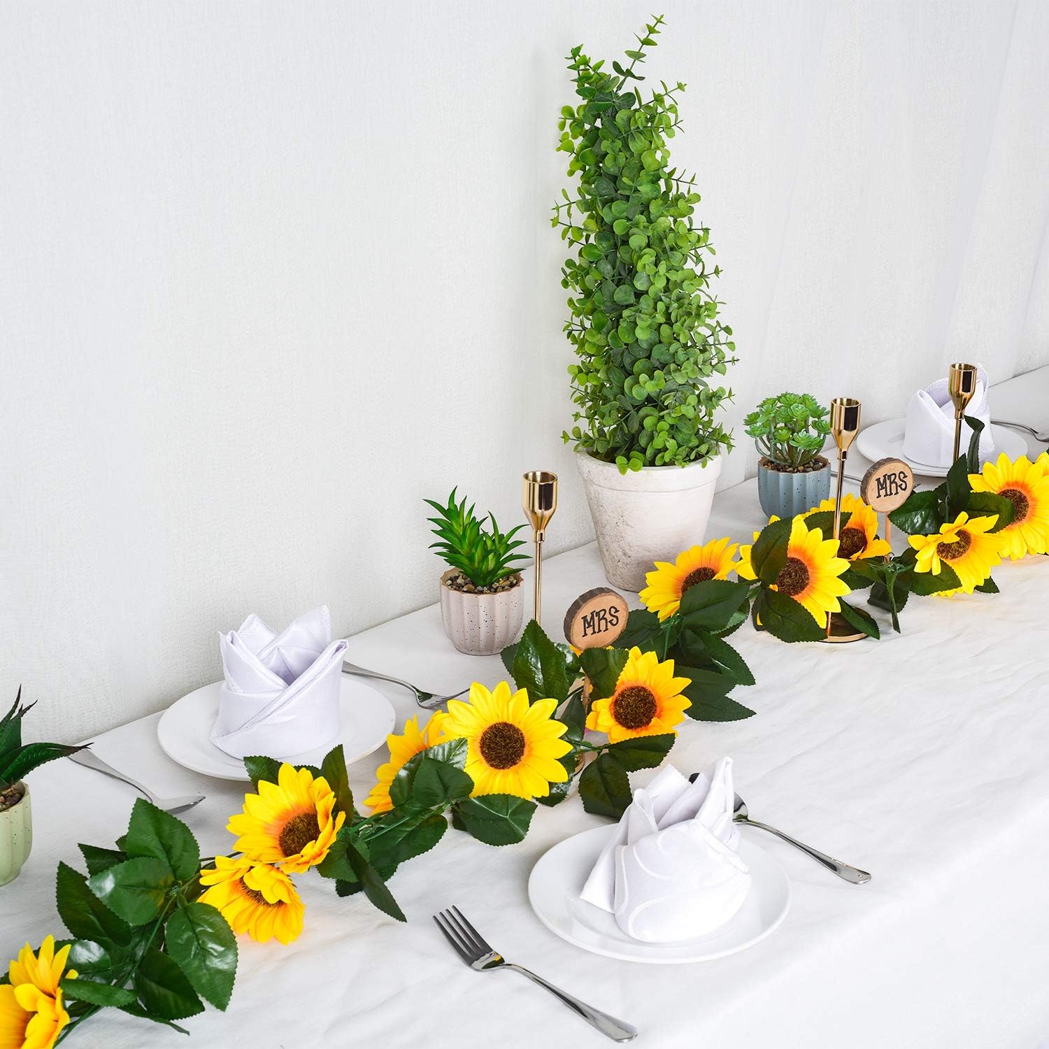 DearHouse 3 Pack Artificial Sunflower Garland with Green Leaves