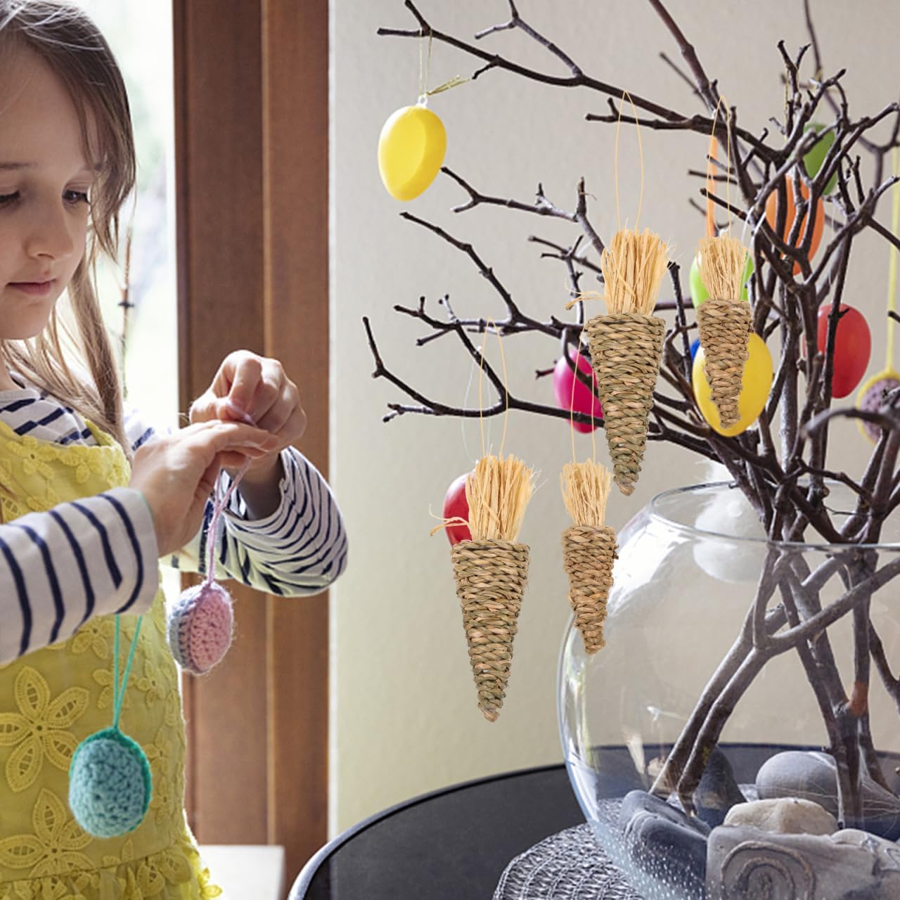 Zerodeko 8pcs Easter Woven Carrot Hanging Ornaments