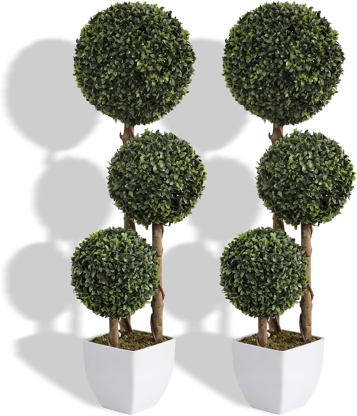 Damomo Artificial Triple Ball Boxwood Topiaries 3ft Fake Tree 2 Pieces