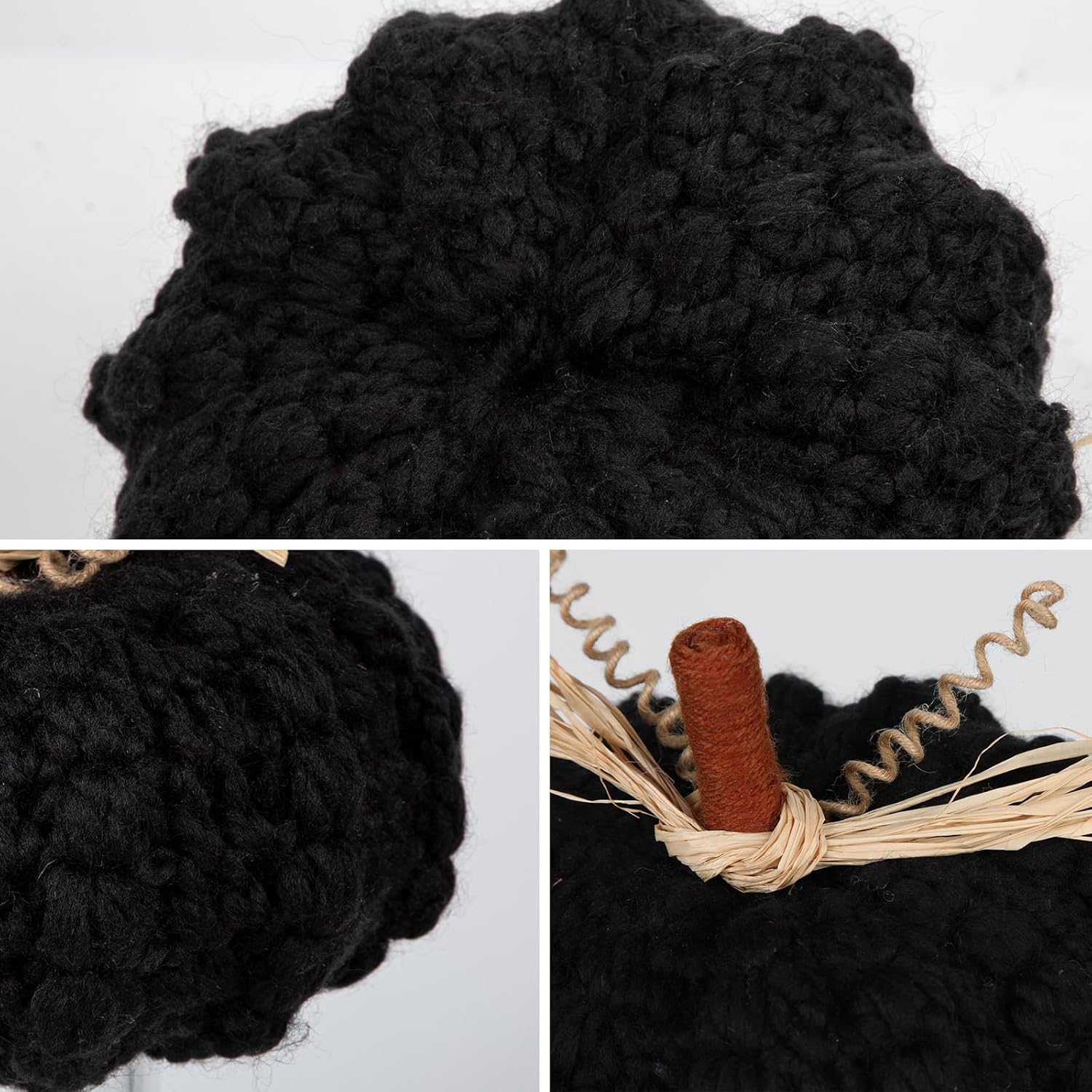 Briful Extra Large Black Yarn Pumpkins 3pcs Fall Decor