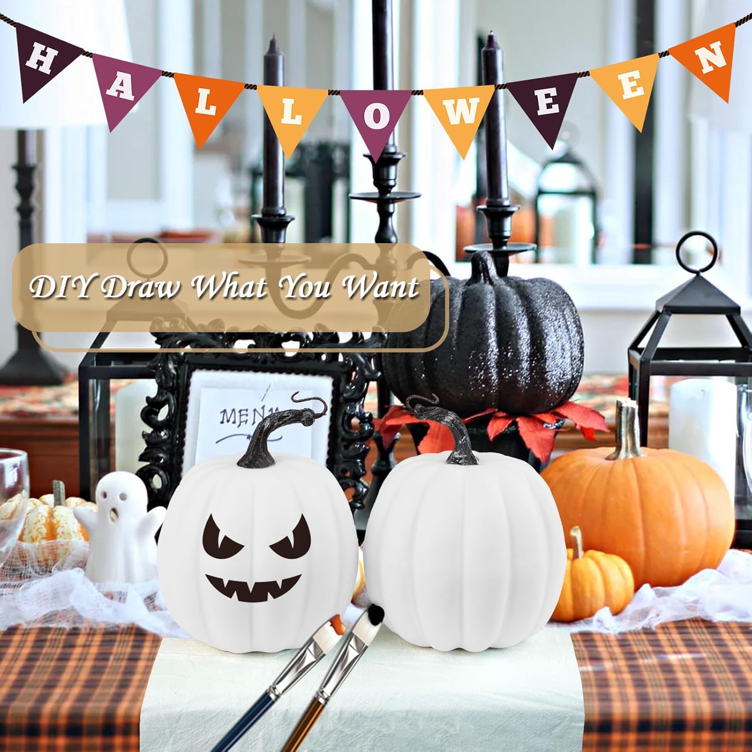 Artmag 6 Inch Artificial White Pumpkins 4PCS Fall Decor