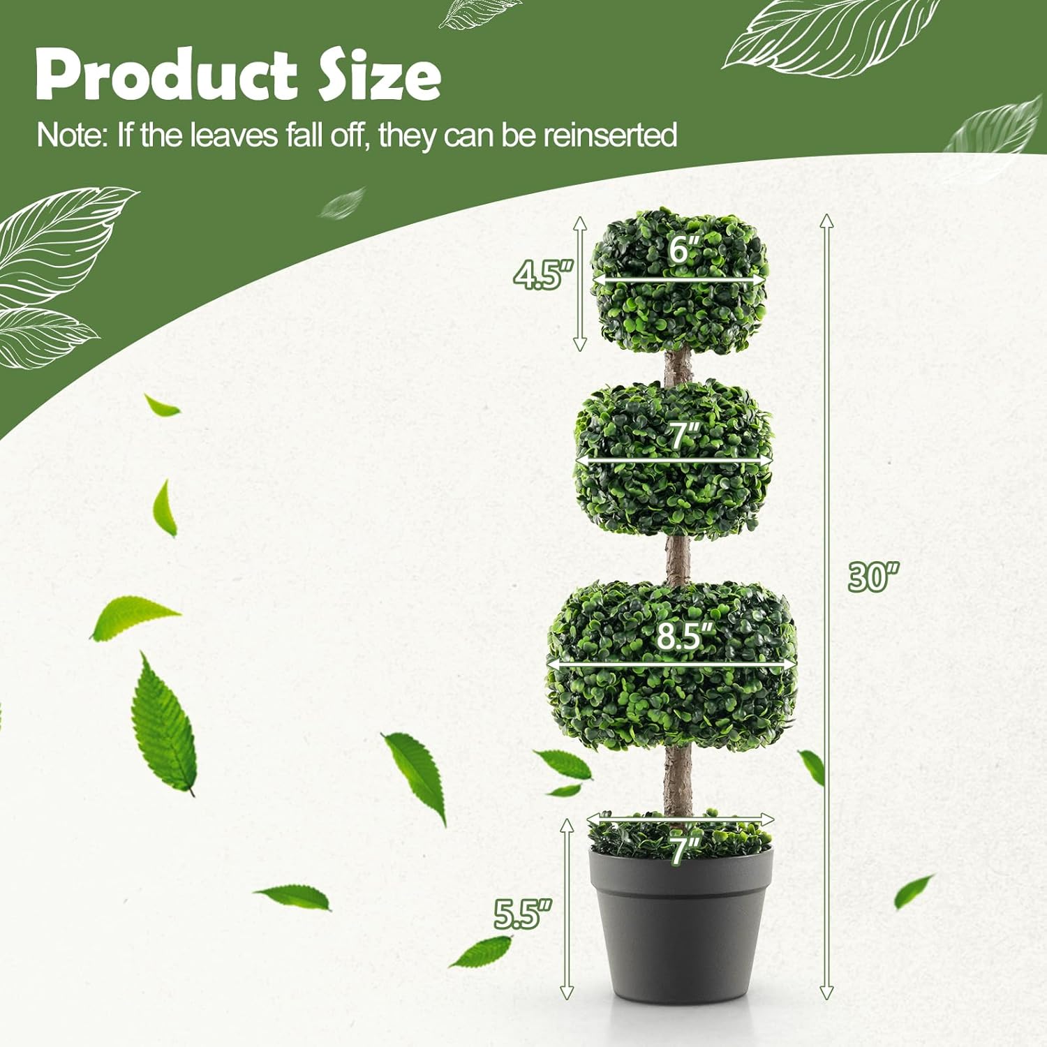 Goplus 35 Inch Artificial Boxwood Topiary Tree
