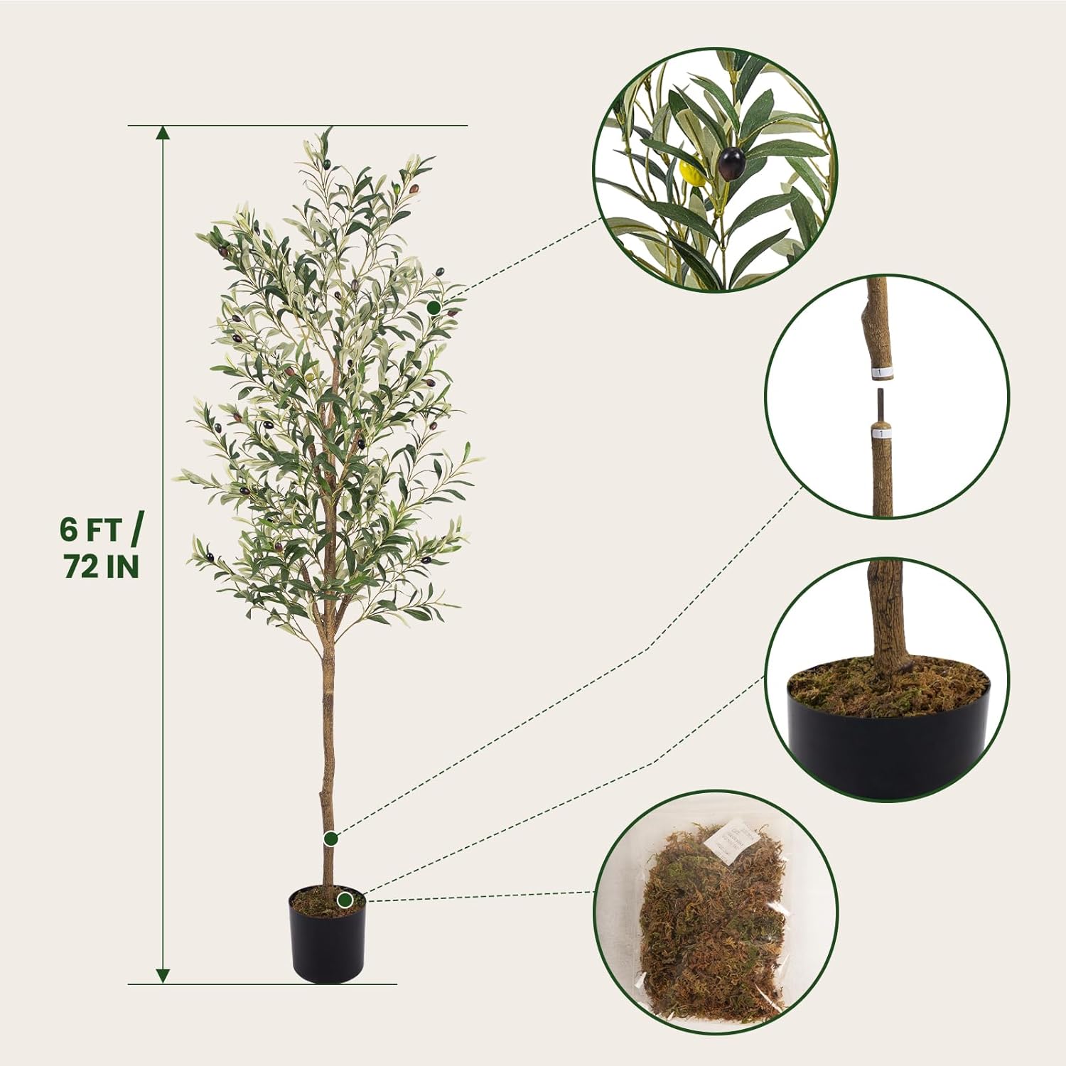 Faux Olive Tree 6FT Artificial Indoor Plant with Fruit
