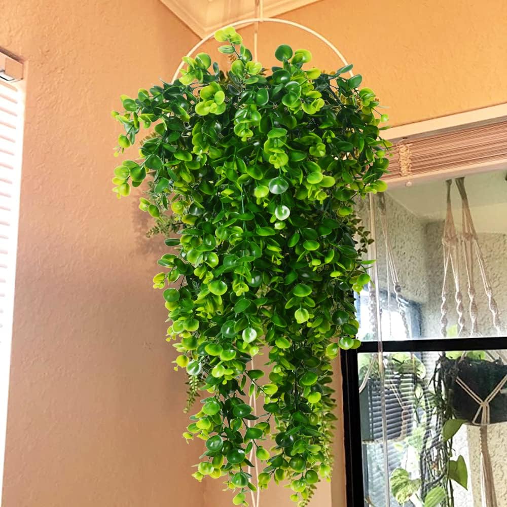 2pcs Artificial Hanging Plants UV Resistant Plastic Eucalyptus Greenery Vine