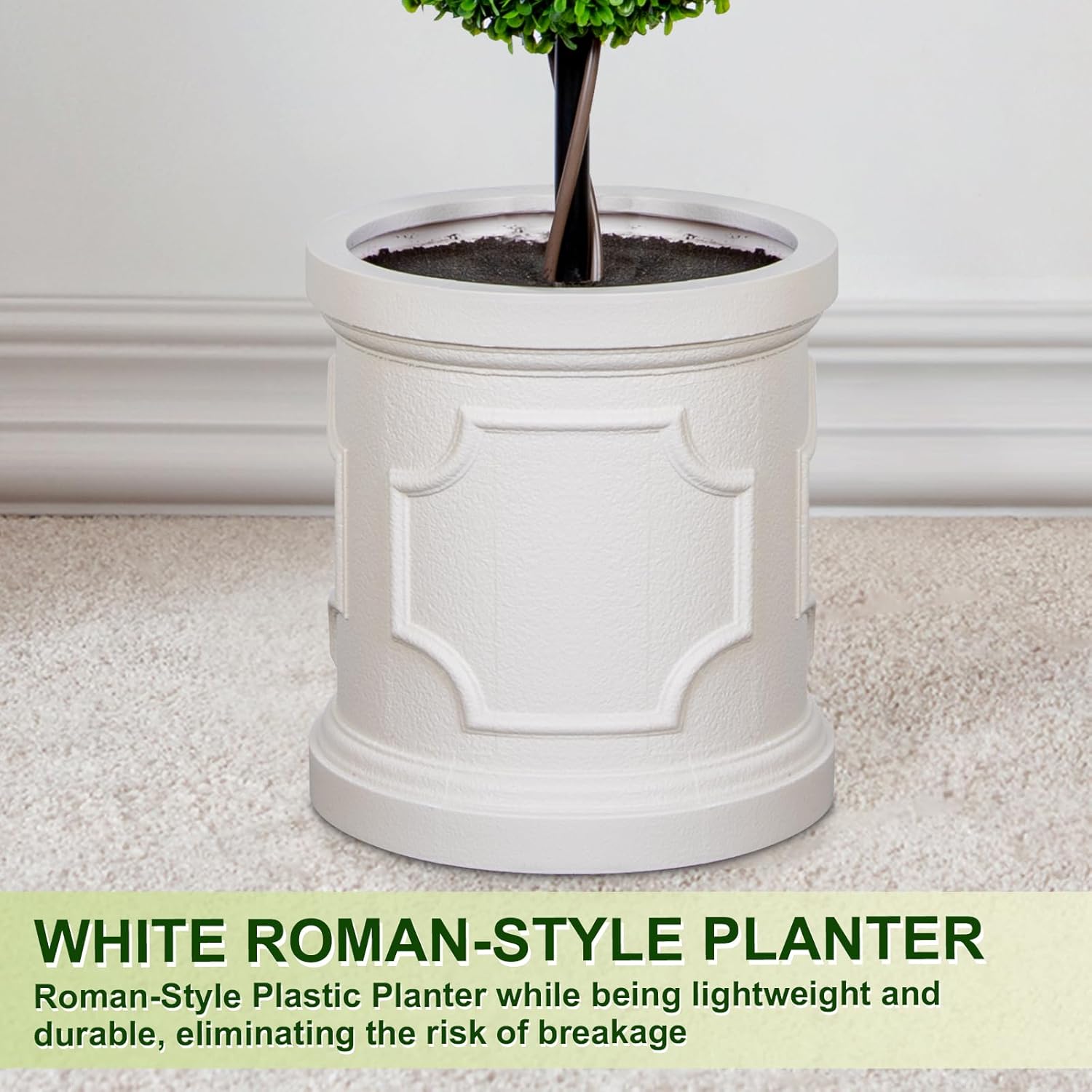 3FT Artificial Triple Ball Topiary Trees with White Planter Pot Set of 2