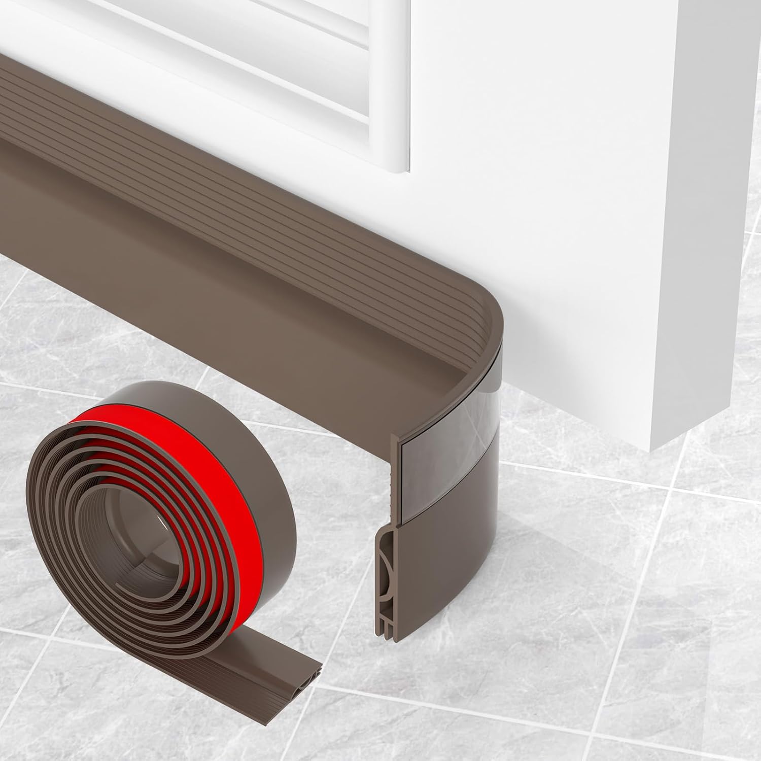 Door Draft Stopper with Adhesive Backing 39 Inches Brown