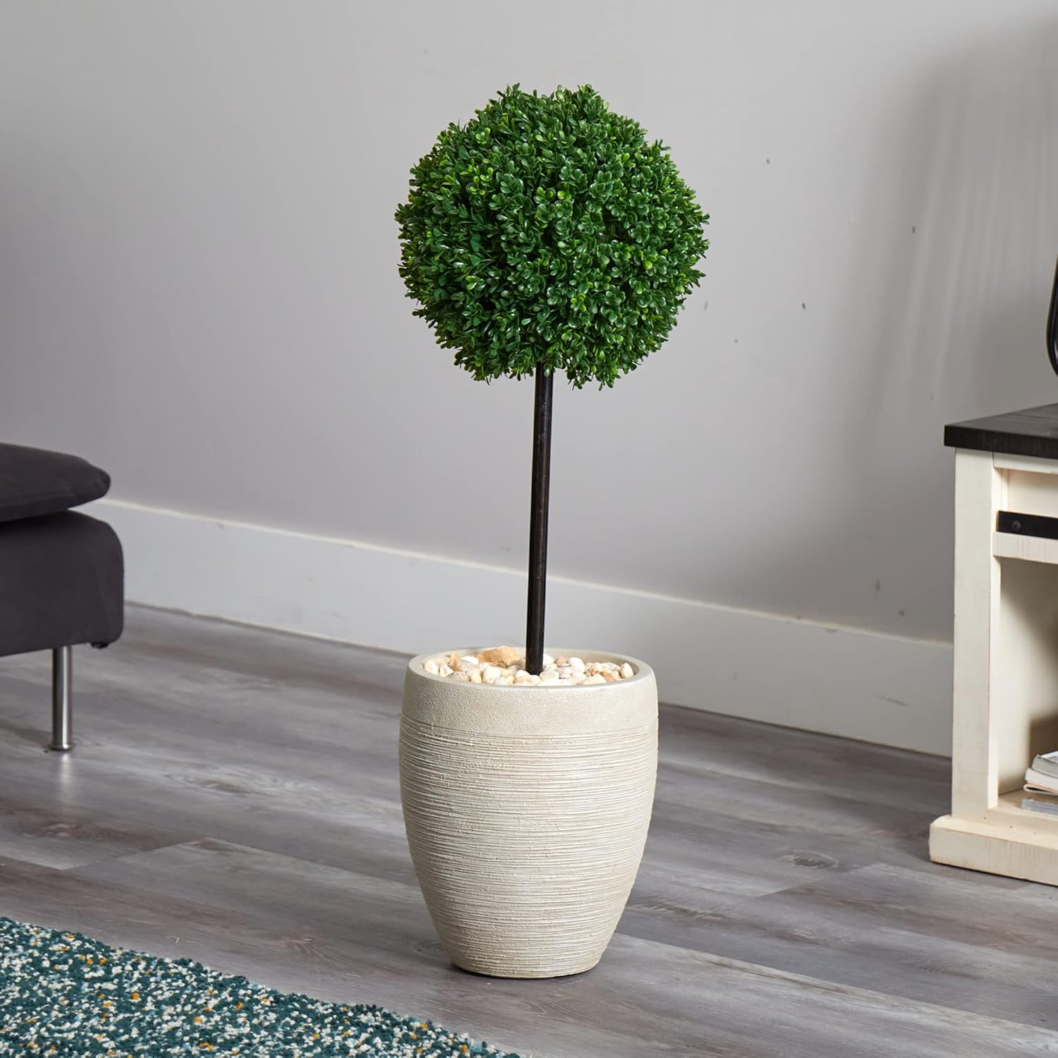 Nearly Natural 3ft Boxwood Ball Topiary Artificial Tree in Oval Planter UV Resistant