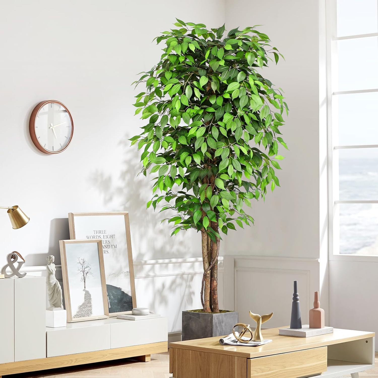7ft Ficus Artificial Tree with Realistic Leaves and Moss