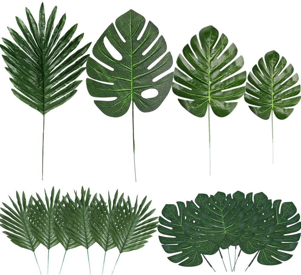 60 Pieces 4 Kinds Artificial Palm Leaves with Stems