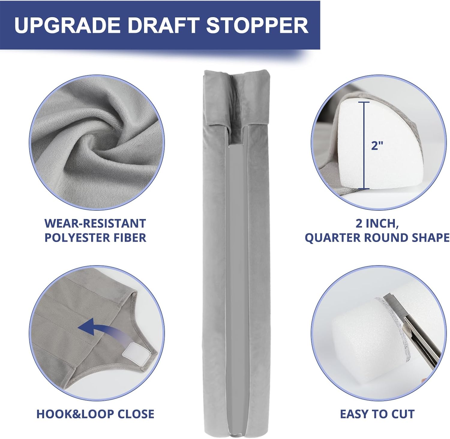 Hador 36 Inch Door Draft Stopper Grey Double Sided