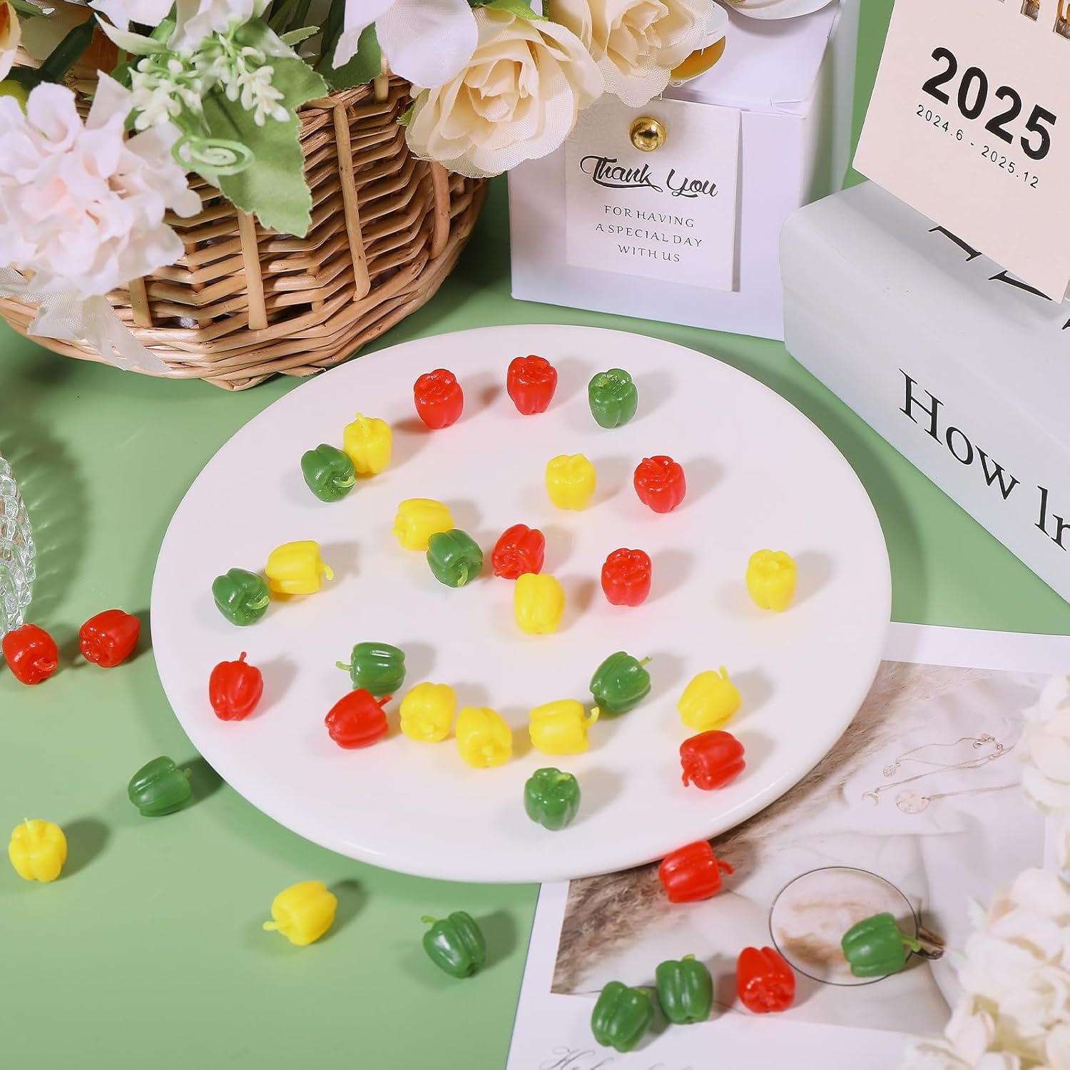 CHGCRAFT 36Pcs Mini Artificial Bell Peppers 3Colors