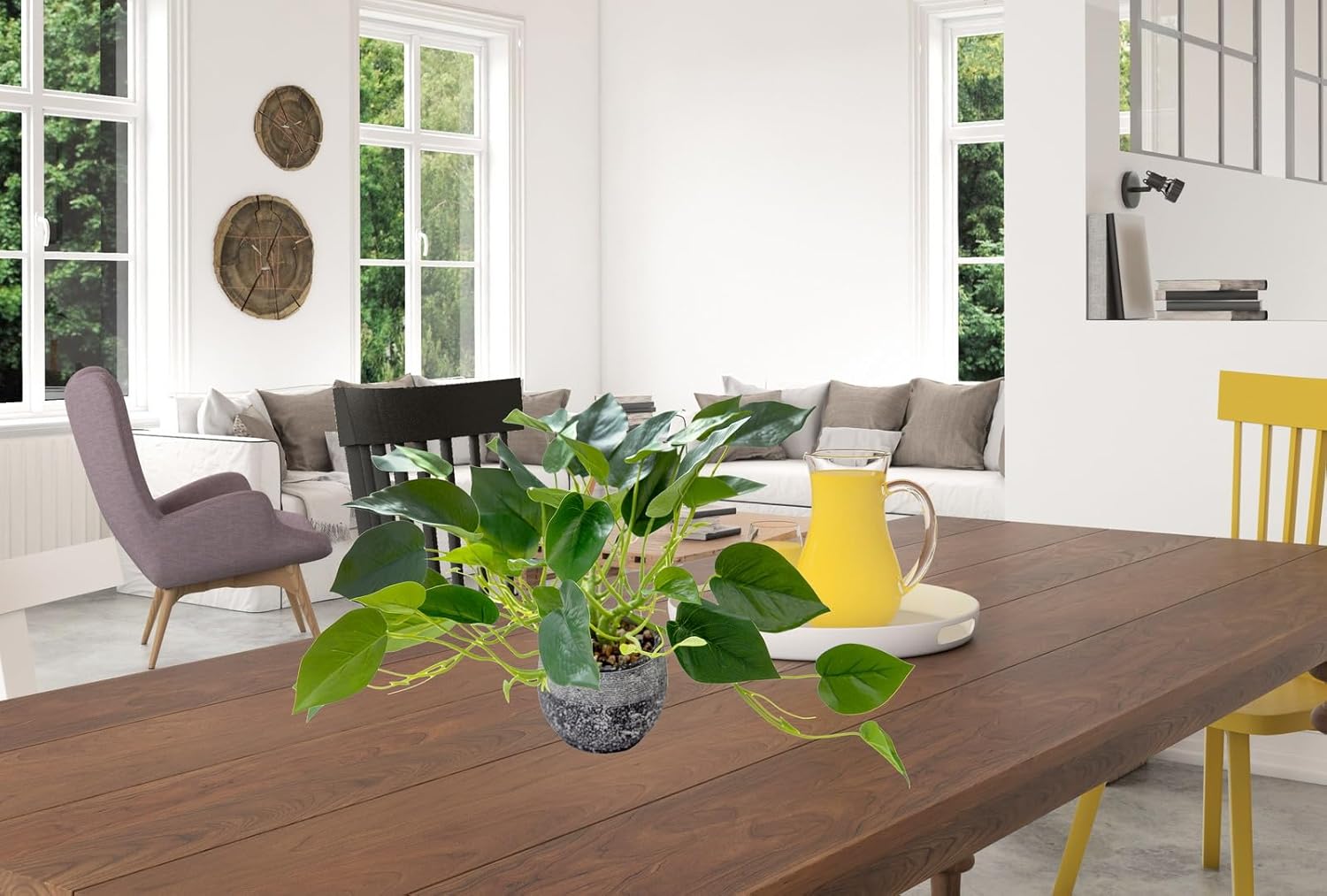 AlphaAcc Artificial Ivy Plant in Rustic Black Cement Pot