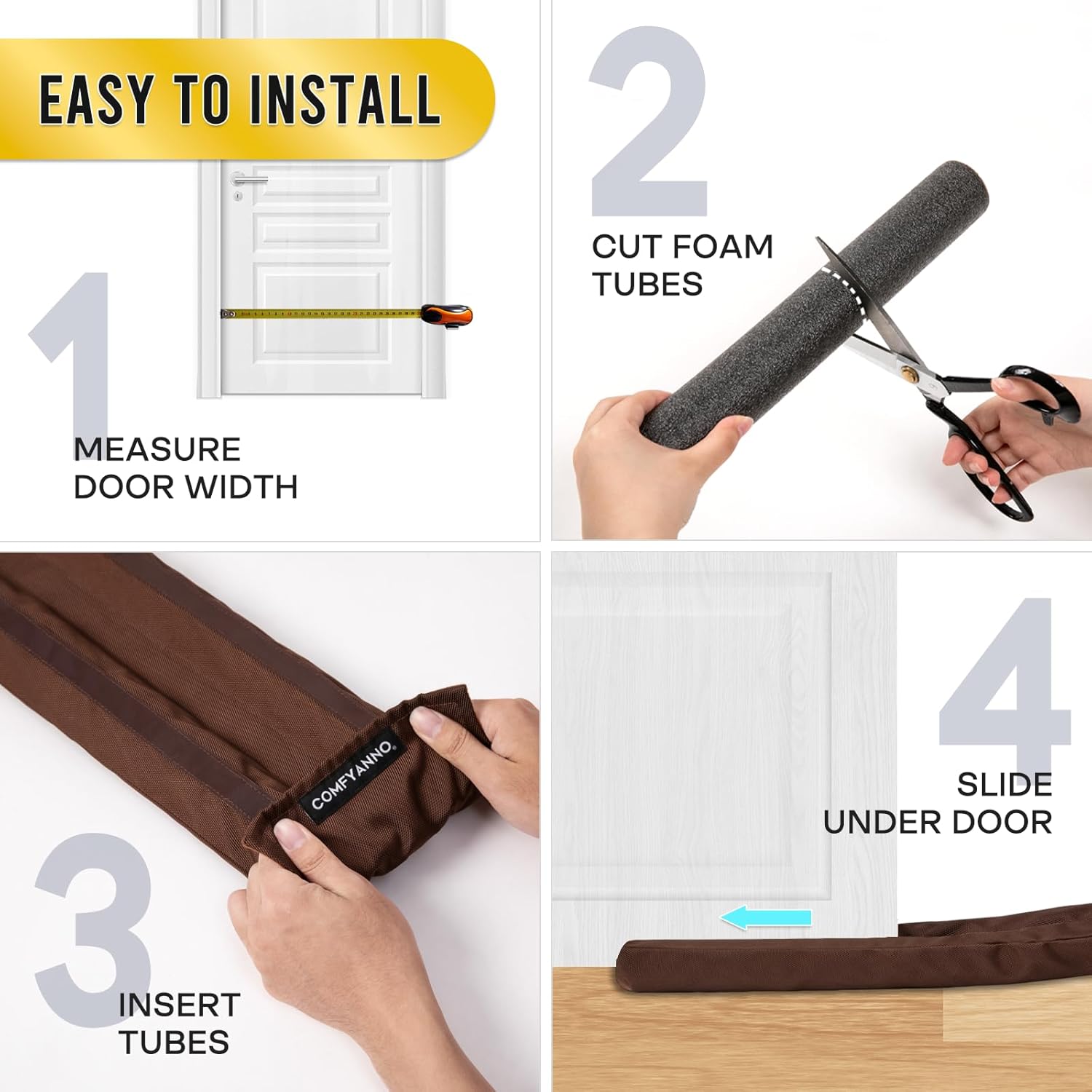 Comfyanno Under Door Draft Stopper - Brown 30 to 36 Door Fit