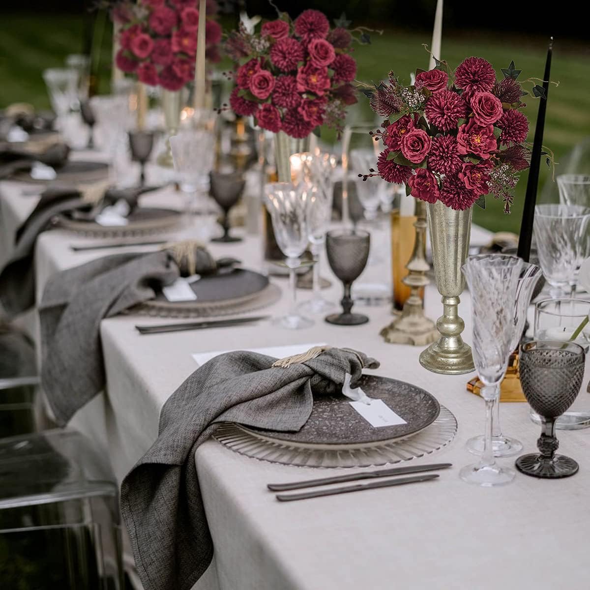 Premium Burgundy Silk Flowers Bouquet Set