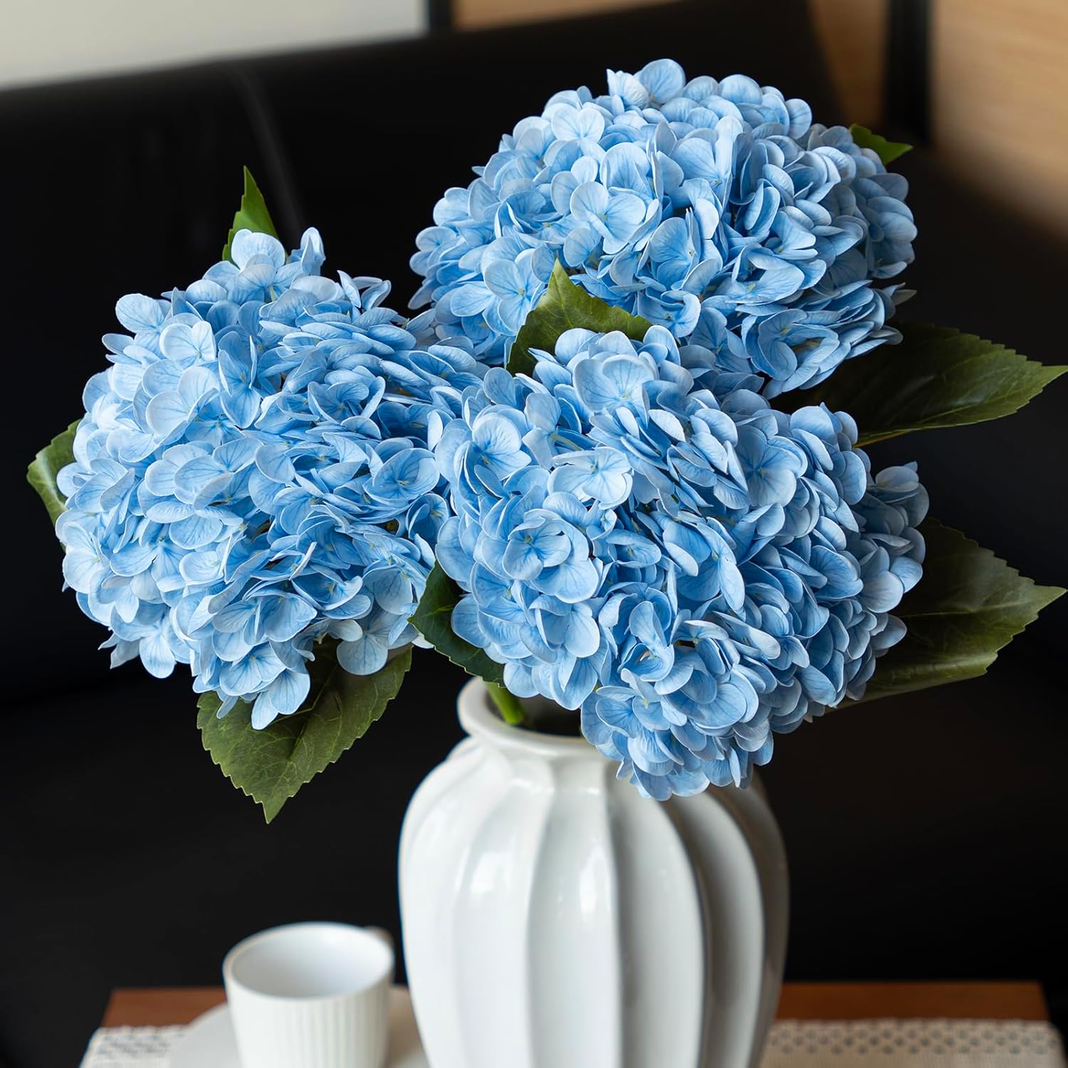 3PCS 22 Inch Realistic Artificial Hydrangea Flowers Blue