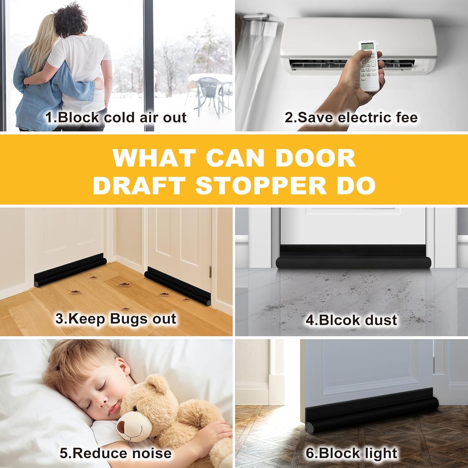 HomeProtect 2 Pack Adjustable Door Draft Stopper Black