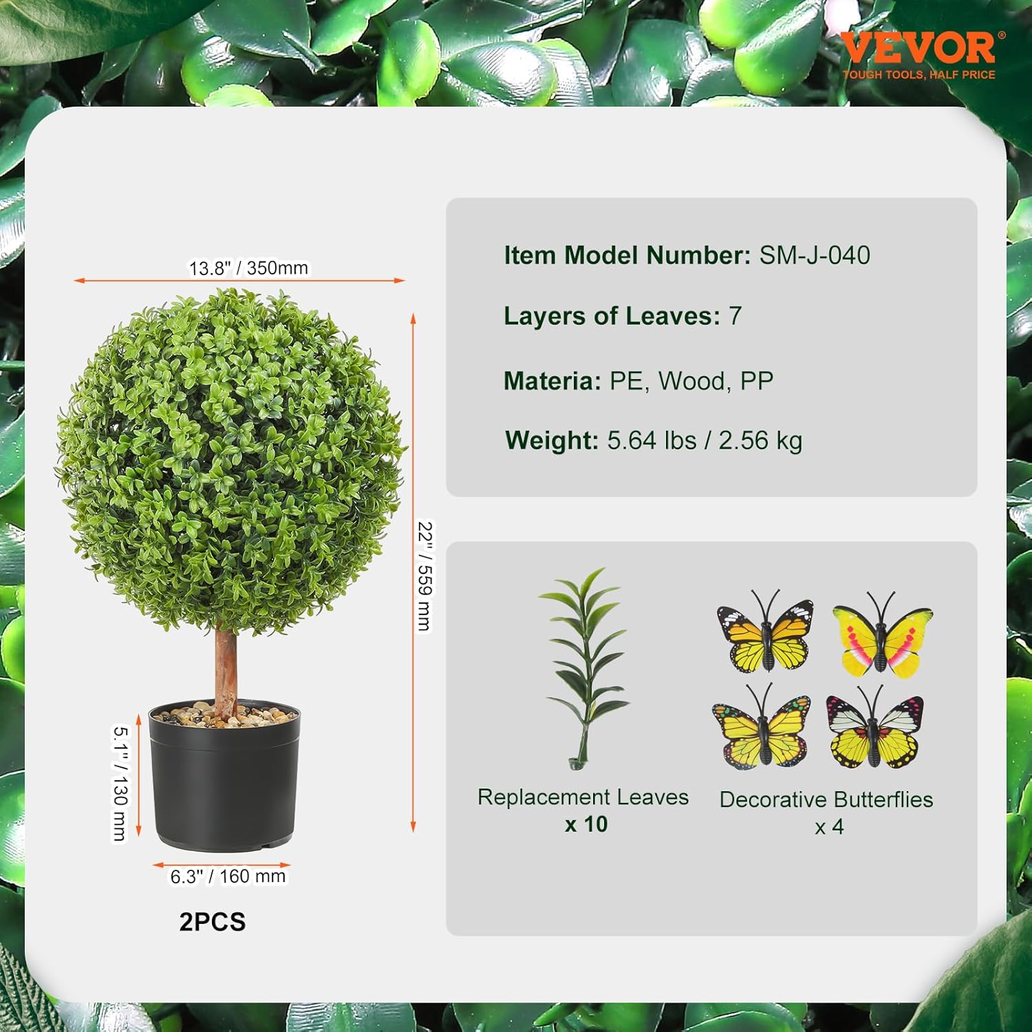 VEVOR Artificial Boxwood Topiaries 24 Inch Tall 2 Pack
