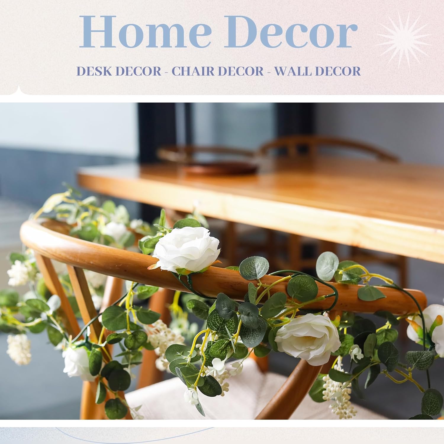Der Rose 2Pcs Artificial Eucalyptus Garland with White Roses and Gypsophila