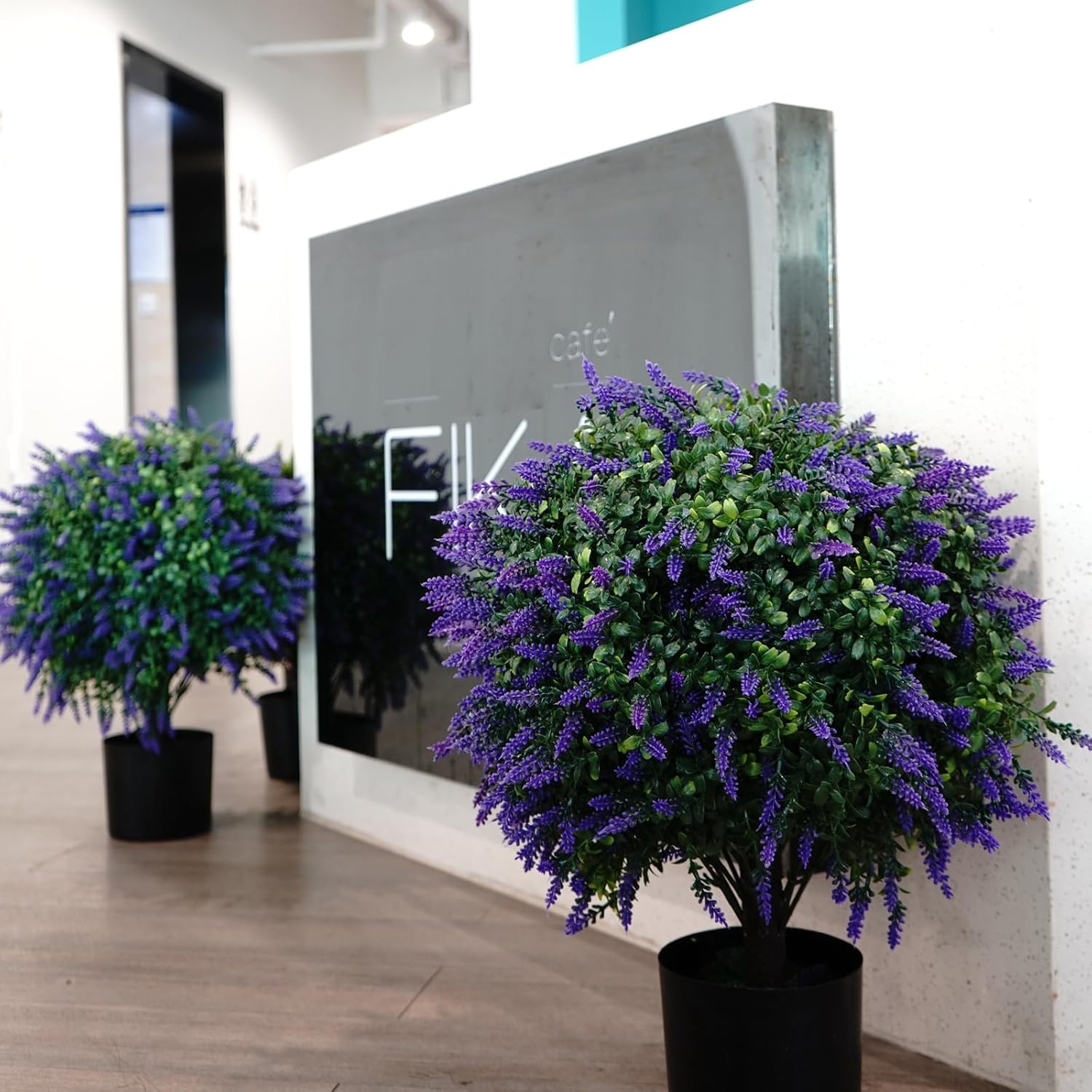 Artificial Lavender Topiary Ball Tree Set of 2 with 12 Butterflies