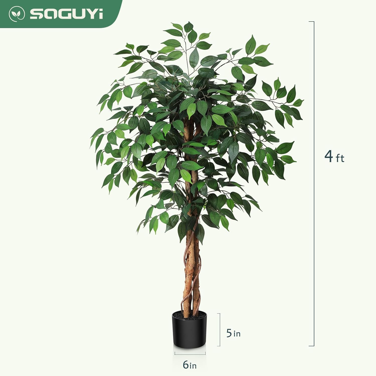 4ft Artificial Ficus Tree with Real Wood Trunk