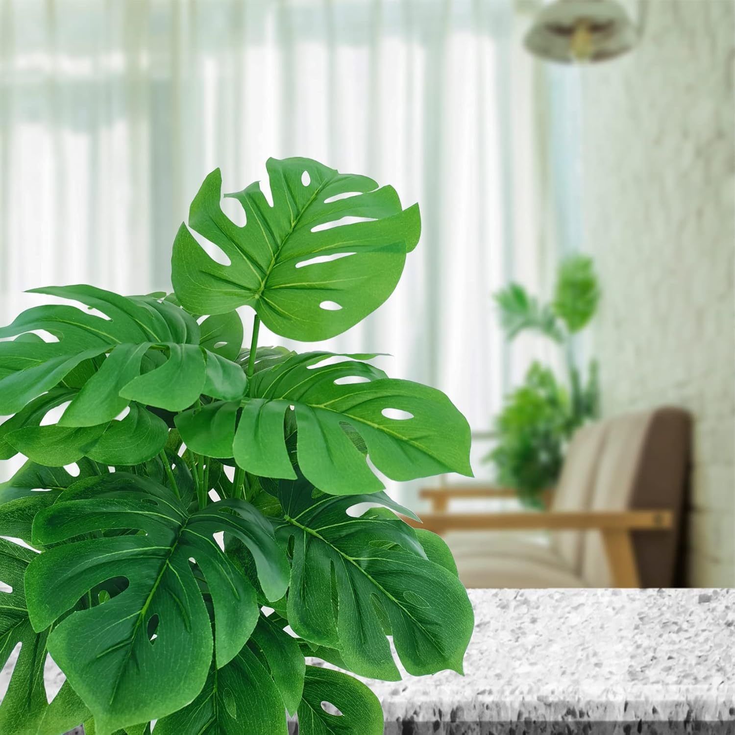 SAJANDAS 2-Piece Artificial Monstera Deliciosa Plants Set