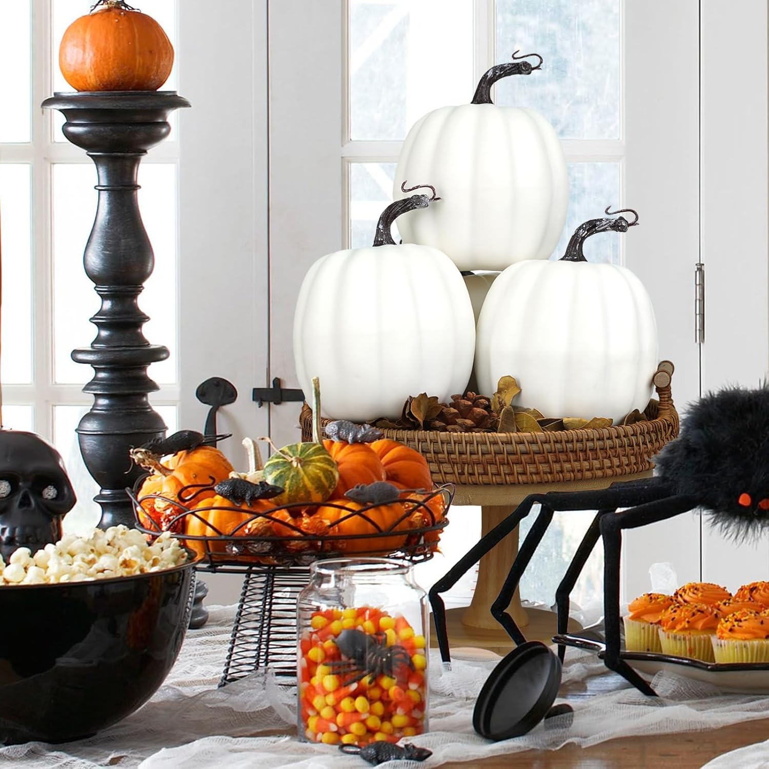 Artmag 6 Inch Artificial White Pumpkins 4PCS Fall Decor