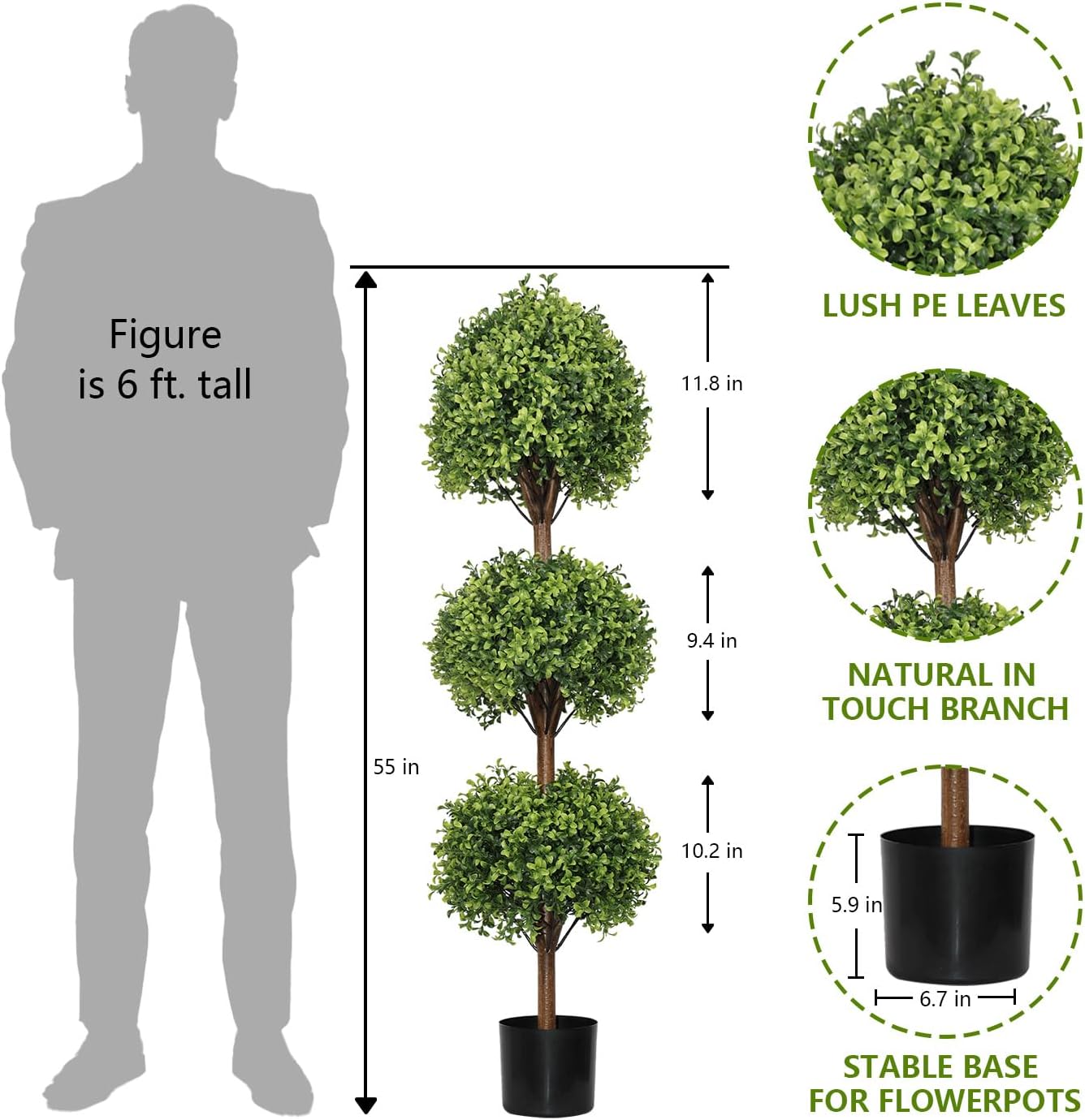 THE BLOOM TIMES 55 Inch Artificial Boxwood Topiary Set of 2