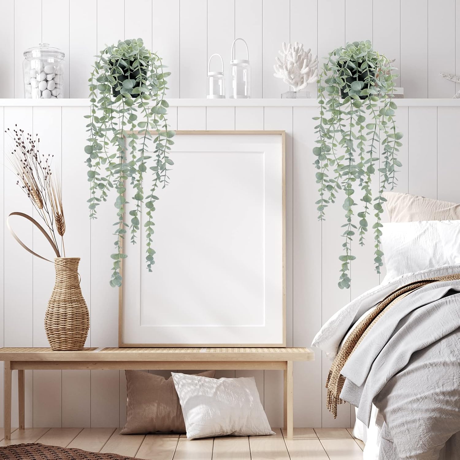 COCOBOO 2pcs Artificial Hanging Eucalyptus Plants for Home Decor