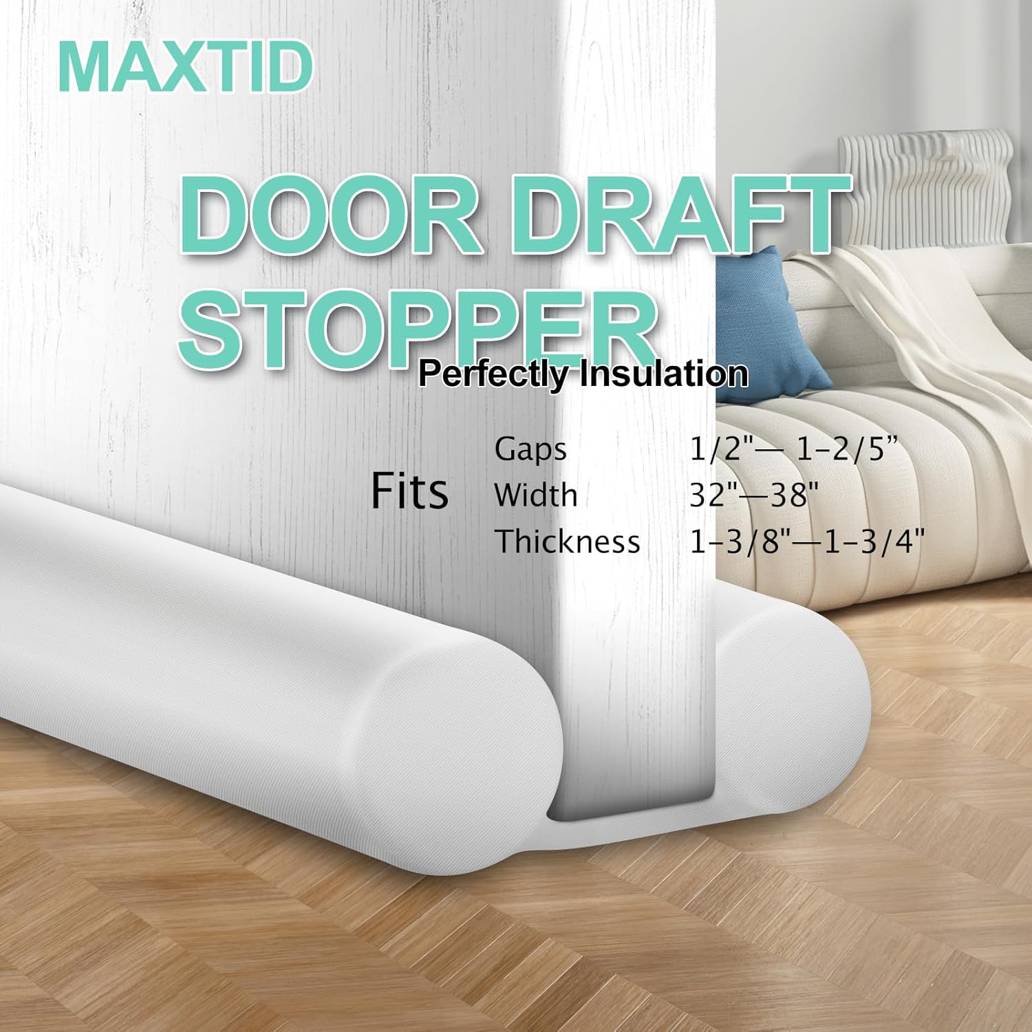 MAXTID White Adjustable Door Draft Stopper 32-38 Inches Double Sided