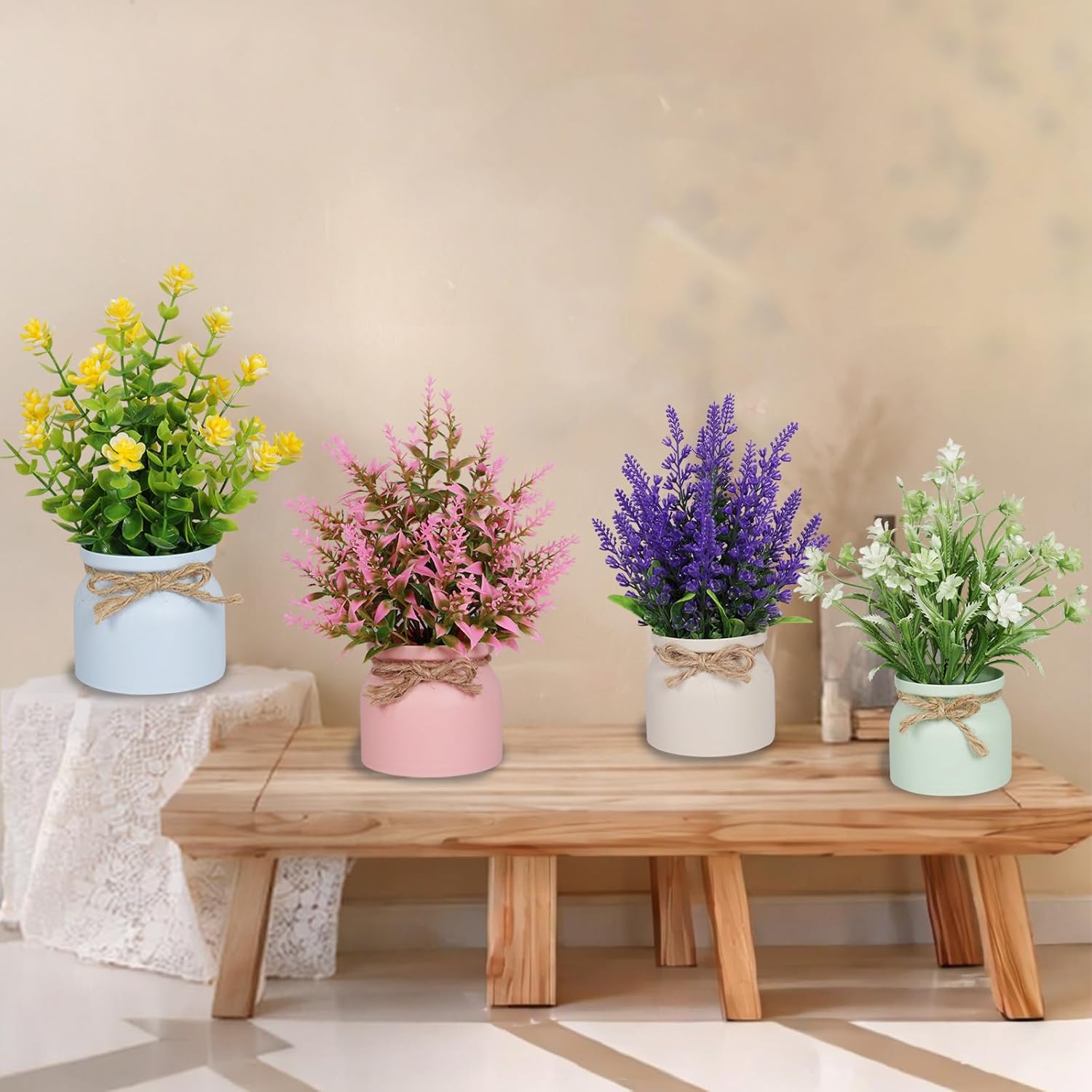 6pcs Artificial Pot Flowers Set for Home Office Decor