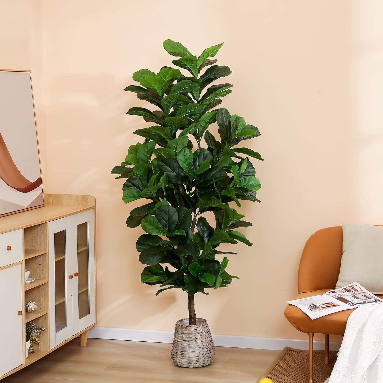 Fiddle Leaf Fig Tree 6ft Artificial Plant with Plastic Pot