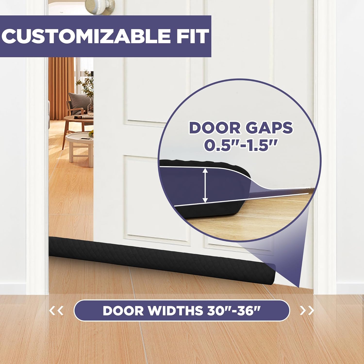 Premium Velvet Door Draft Stopper 30 to 36 Adjustable