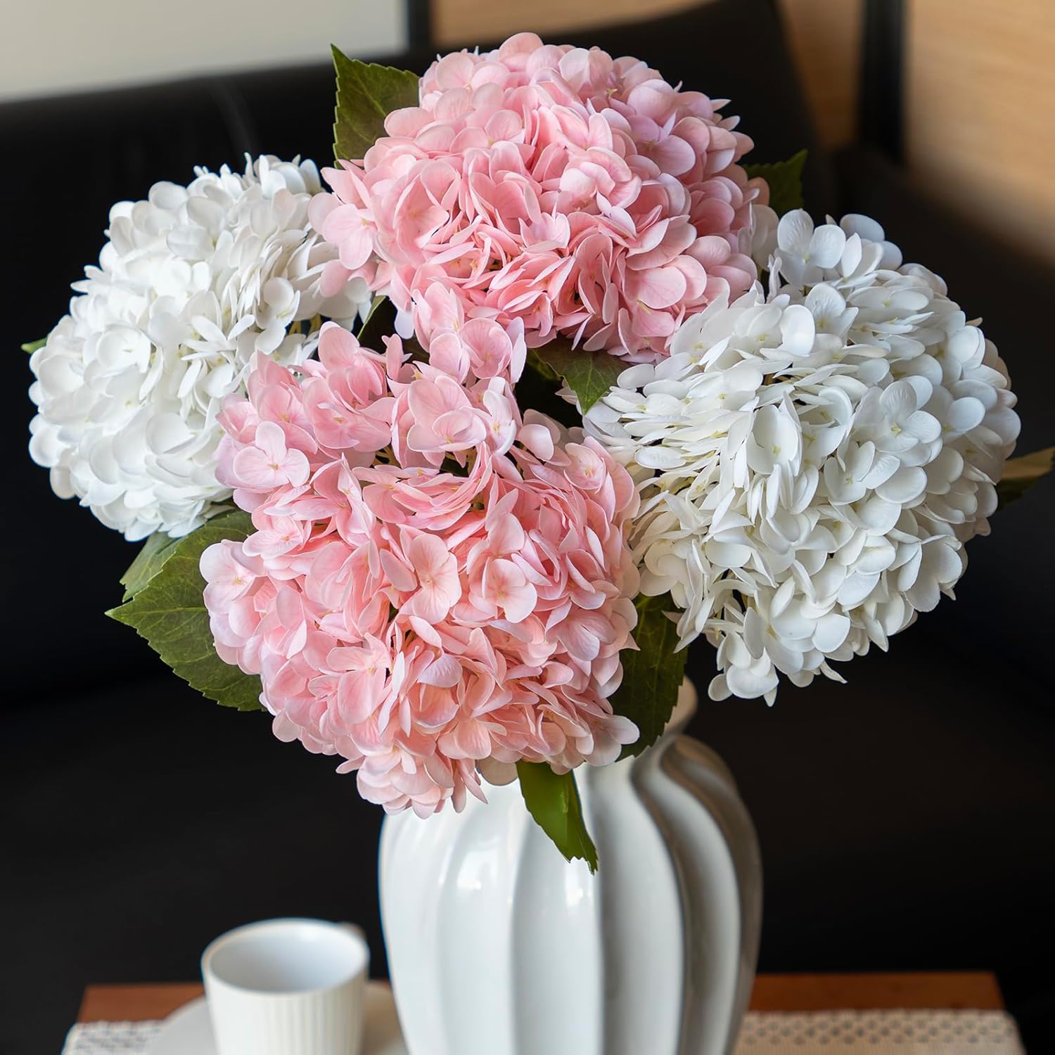 3PCS 22 Inch Realistic Artificial Hydrangea Bouquet White