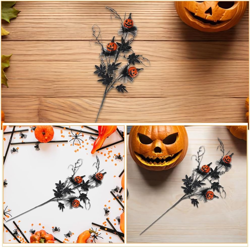 3pcs Artificial Maple Leaf Halloween Black Twigs Decor