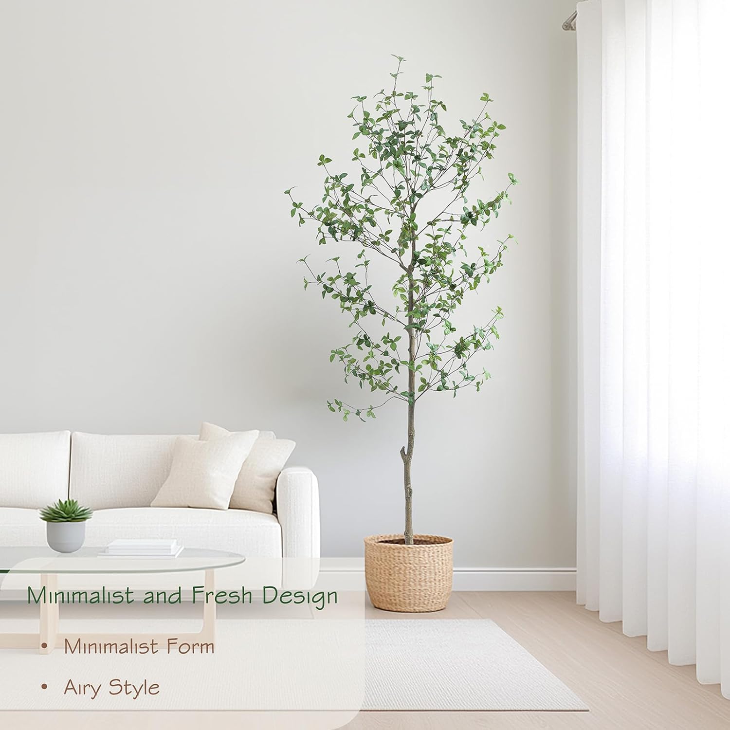 Bellacat 7ft Artificial Quince Leaf Tree with Realistic Trunk