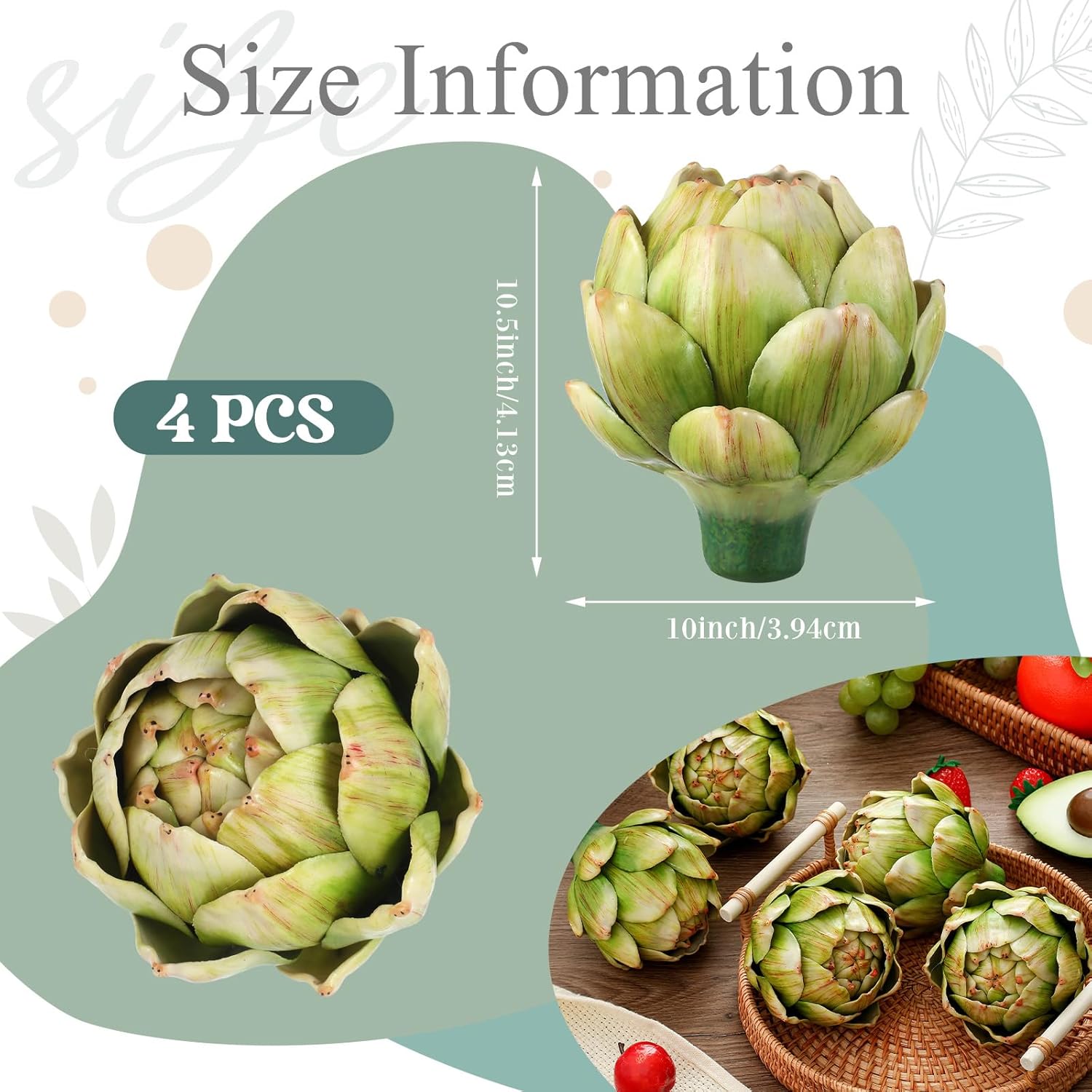 Timgle 4 Pcs Green Artificial Artichokes for Decorations