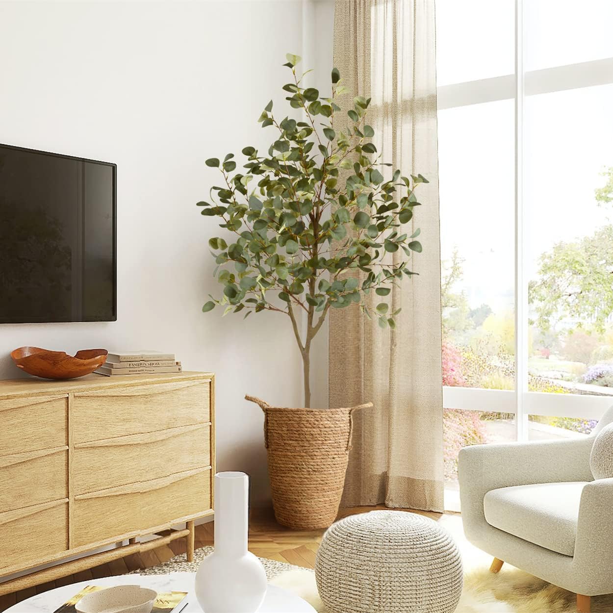 6ft Tall Artificial Eucalyptus Tree with Basket