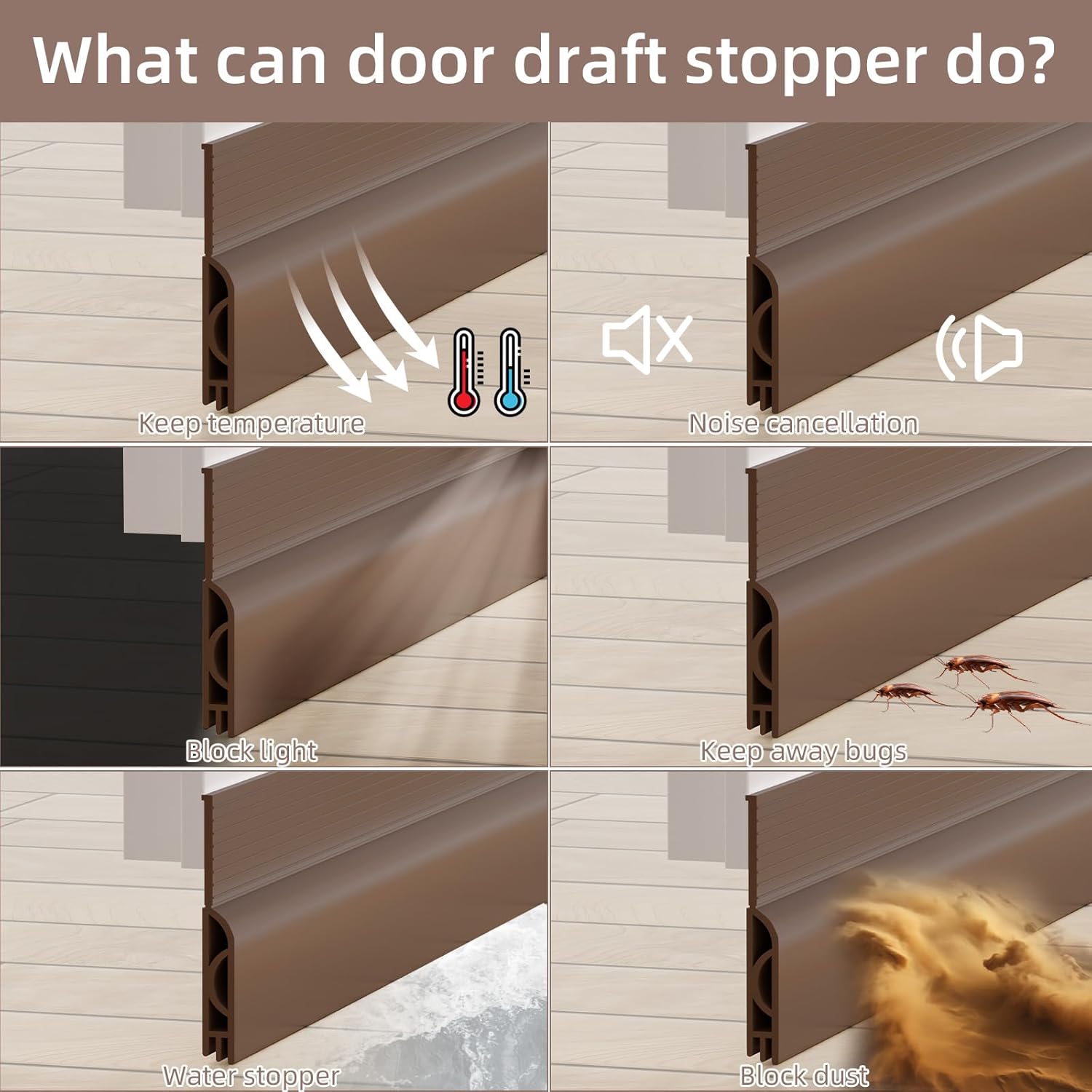 Door Draft Stopper with Adhesive Backing 39 Inches Brown