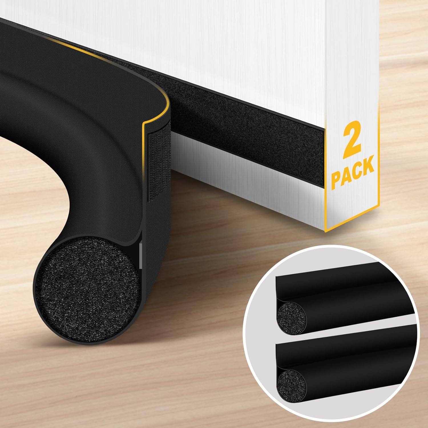 HomeProtect 2 Pack Adjustable Door Draft Stopper Black