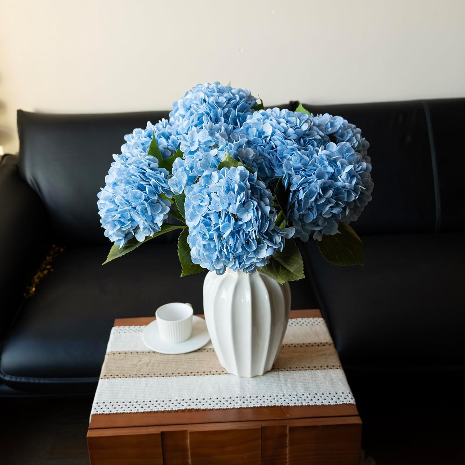 3PCS 22 Inch Realistic Artificial Hydrangea Flowers Blue