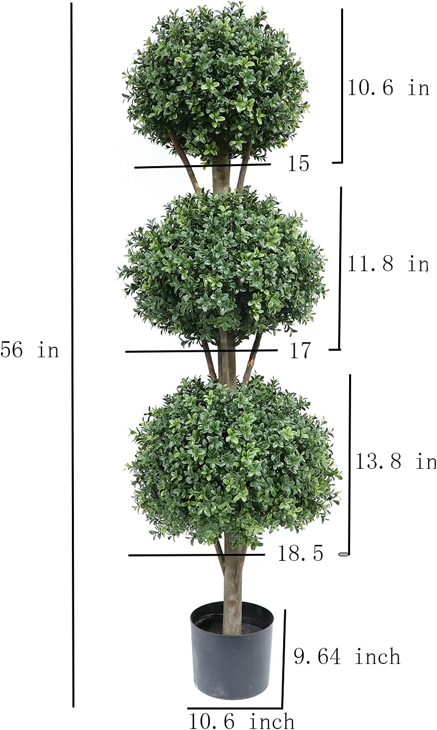 56 Inch Boxwood Triple Ball Artificial Topiary Tree